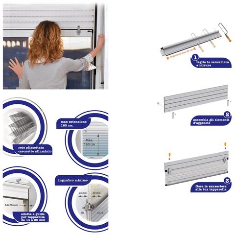 Zanzariera Universale Verticale Con Finitura Marrone Per Tapparelle Motorizzate Stop Inset - 100x160 Cm - Foto 2