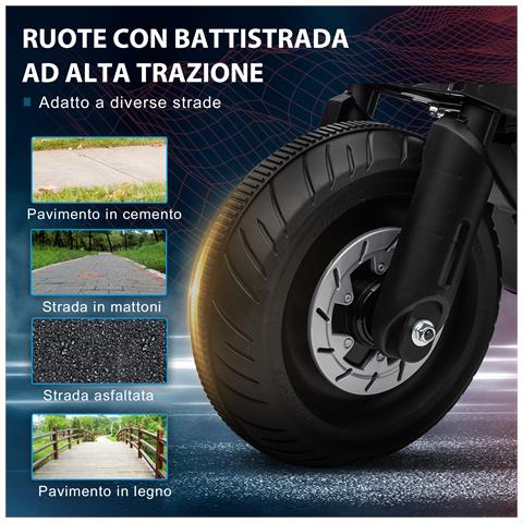 Moto Elettrica Per Bambini 3-5 Anni In Pp E Metallo Con Rotelle, Clacson E Musica, 86x44x58 Cm, Nera - Foto 6