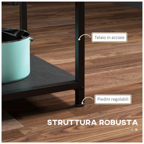 Tavolo Da Pranzo Per 4-6 Persone Con 2 Ripiani Integrati, In Acciaio E Mdf, Ø100x76 Cm, Nero E Marrone - Foto 2