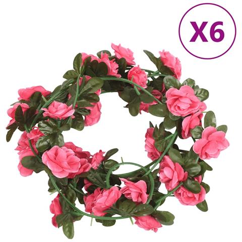 Ghirlande Fiori Artificiali Natale 6 Pz Rosa Rossa 240 Cm - Foto 1