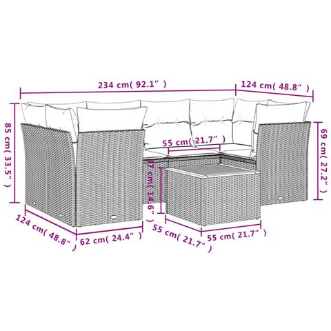 Set Divani da Giardino 7 pz con Cuscini Grigio in Polyrattan - Foto 2