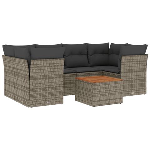 Set Divani da Giardino 7 pz con Cuscini Grigio in Polyrattan - Foto 1