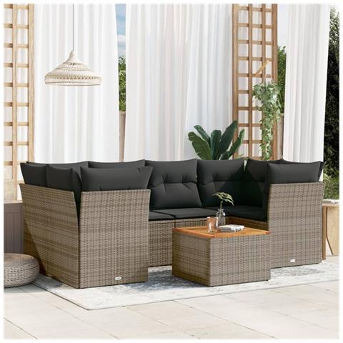 Set Divani da Giardino 7 pz con Cuscini Grigio in Polyrattan - Foto 3