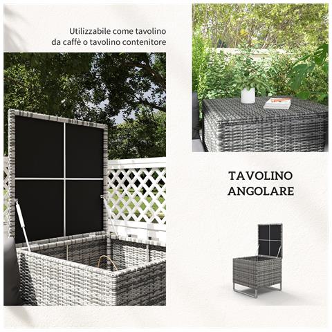 Set da Giardino 4 Pezzi con 2 Divani 2 Posti, Tavolino da Caffè e Tavolino Alto, in Acciaio e Rattan - Foto 2