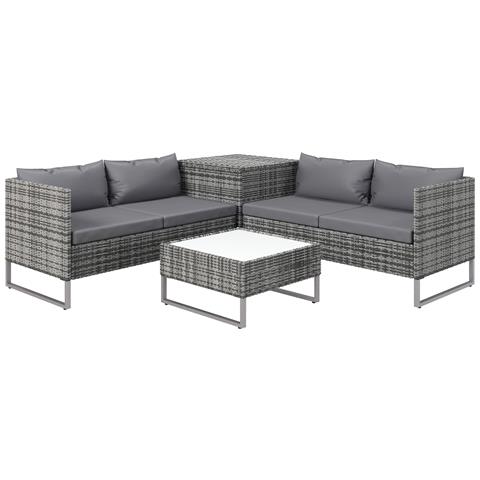 Set da Giardino 4 Pezzi con 2 Divani 2 Posti, Tavolino da Caffè e Tavolino Alto, in Acciaio e Rattan - Foto 1