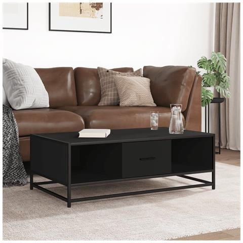 Tavolino Salotto Nero 100x57x35 Cm In Truciolato E Metallo - Foto 3