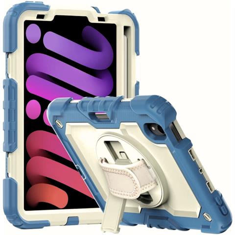 Custodia Per Ipad Mini 6 8.3"" 2021 Con Cintura A Spalla - Blu E Bianco Elegante - Foto 1