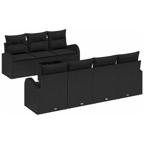 Set di Divano da Giardino  da 8 Pezzi con Cuscini in Polyrattan Nero, Divano da Giardino a 2 Posti  con Spazio di Stoccaggio e Cuscini in Polyrattan Nero - Foto 1