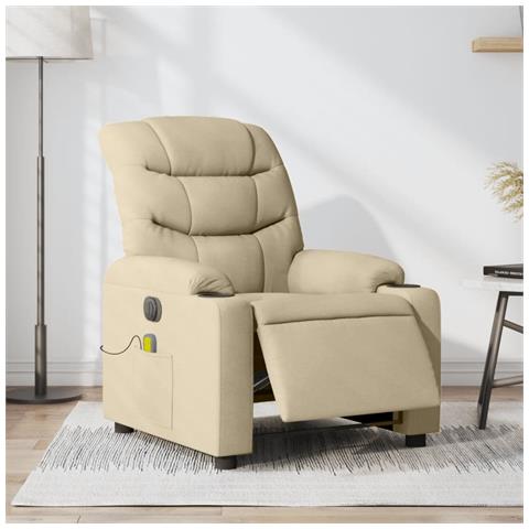 Poltrona Reclinabile Massaggiante Elettrica Crema in Tessuto - Foto 2