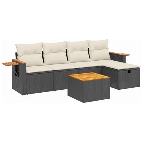 Set Divano da Giardino 6 pz con Cuscini Nero in Polyrattan - Foto 1