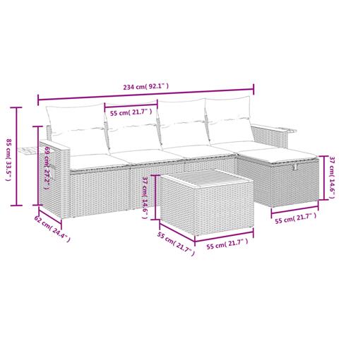 Set Divano da Giardino 6 pz con Cuscini Nero in Polyrattan - Foto 4