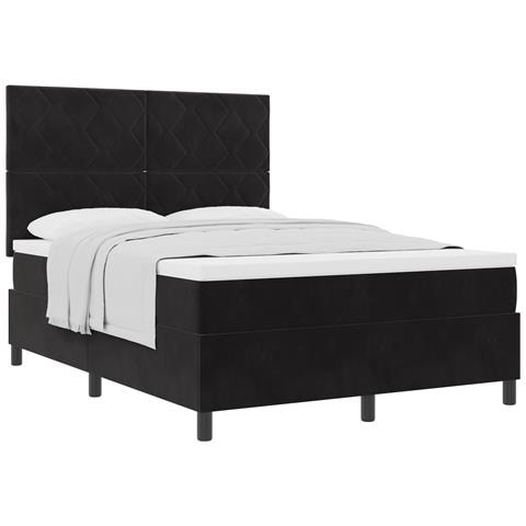 Letto con rete a molle e materasso Nero 140x200 cm Velluto - Foto 1