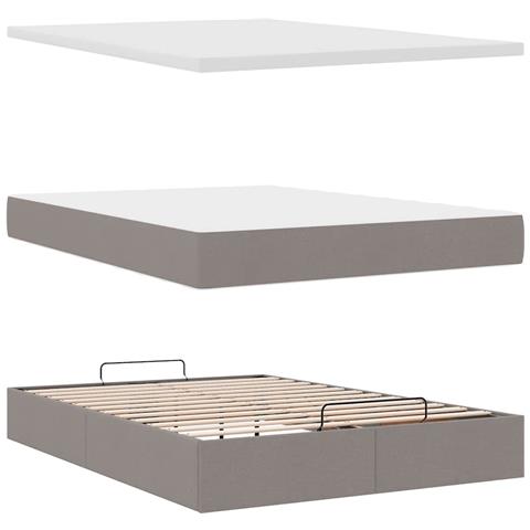 Pouf Letto con Materasso e LED Tortora 140x200 cm in Tessuto - Foto 9