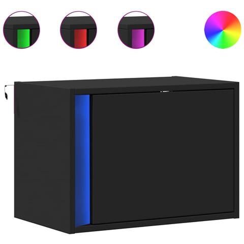 Comodini a Parete con Luci LED 2 pz Neri - Foto 1