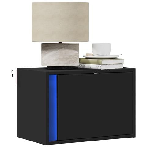 Comodini a Parete con Luci LED 2 pz Neri - Foto 2