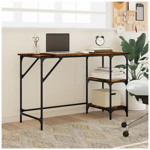 Lusso Casadino -  Scrivania Rovere Fumo 120x50x75cm Metallo E Legno Multistrato - Foto 2