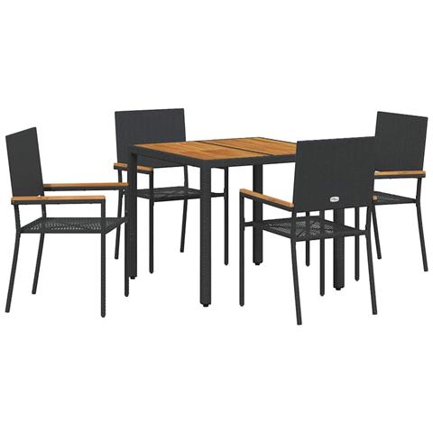 Set da Pranzo per Giardino 5 pcs Nero e Marrone 90 x 90 x 75 cm - Foto 1