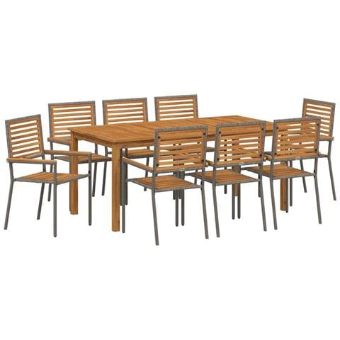 Set da Pranzo per Giardino 9 pcs Grigio Poly Rattan - Foto 1
