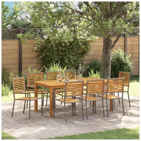 Set da Pranzo per Giardino 9 pcs Grigio Poly Rattan - Foto 2