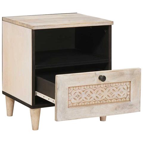 Comodino Beige 40 x 33 x 46 cm legno massello di mango - Foto 2