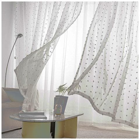 Set Di 2 Tende Trasparenti Con Pompon A Pois - Pannelli Per Finestre In Voile Con Anelli Grey S - Foto 4