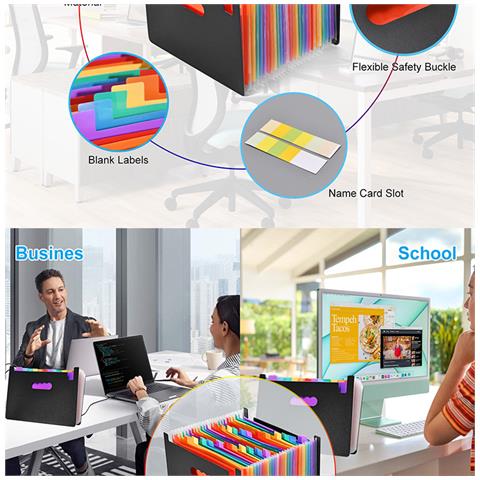 Cartella Portadocumenti Espandibile A 25 Tasche, Organizer Per Documenti A Fisarmonica Arcobaleno Con 18 Chiusure Sicure - Foto 5