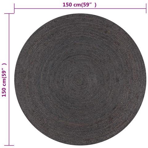 Tappeto Lavorato A Mano In Juta Rotondo 150 Cm Grigio Scuro - Foto 6