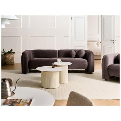 Divano 3 Posti Leiren Velluto Marrone Scuro - Foto 1