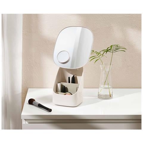 Specchio Con Base E Organizer Cosmetici Specchio Grande Ovale Ingrandimento 3x Vano Portaoggetti 23 X 21 X 18.5 Cm - Foto 2