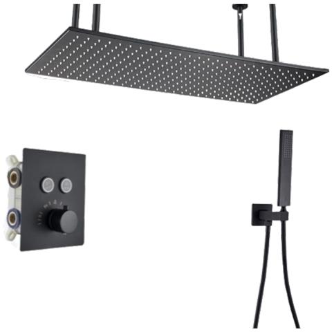 Set miscelatore doccia, Blackswan, tipo M157, modello nero opaco, 2 vie, termostato e montaggio a soffitto, misura 80 cm - Foto 1
