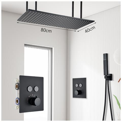 Set miscelatore doccia, Blackswan, tipo M157, modello nero opaco, 2 vie, termostato e montaggio a soffitto, misura 80 cm - Foto 2