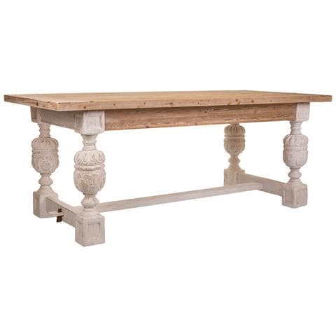 Tavolo In Legno Intagliato Bianco 200x90x78h - Foto 1