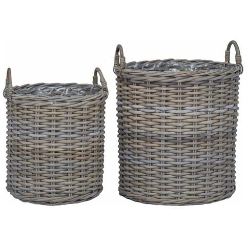 Cestino per piante con archiviazione 2 pcs Grigio Rattan Lacak - Foto 1