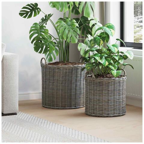Cestino per piante con archiviazione 2 pcs Grigio Rattan Lacak - Foto 2