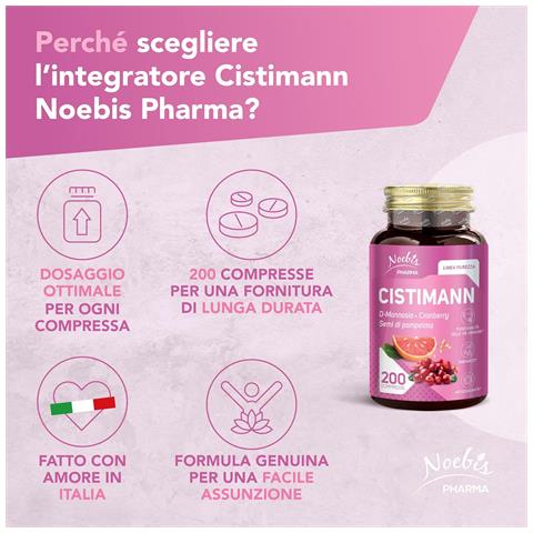 Cistimann 200 Compresse - D-Mannosio, Mirtillo Rosso e Semi di Pompelmo - Benessere Vie Urinarie e Drenaggio dei Liquidi (Confezione quintupla) - Foto 5