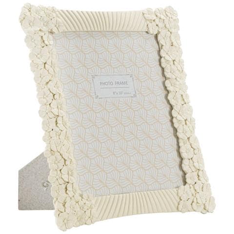 Cornice Portafoto Cempak In Resina Crema Con Fiori E Rigature 20x25 - Foto 1