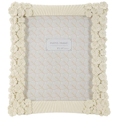Cornice Portafoto Cempak In Resina Crema Con Fiori E Rigature 20x25 - Foto 2