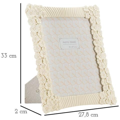Cornice Portafoto Cempak In Resina Crema Con Fiori E Rigature 20x25 - Foto 6