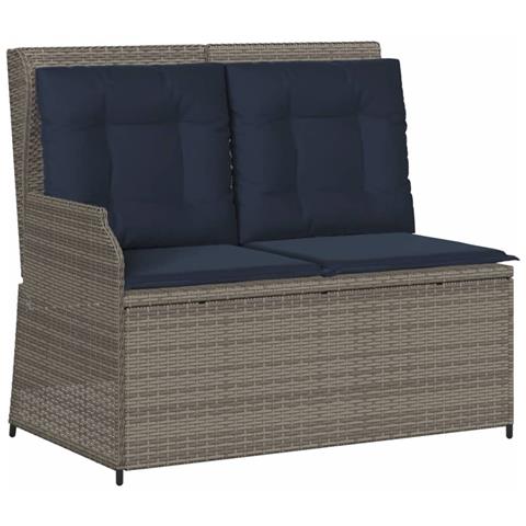 Panchina da giardino reclinabile con Cuscini in Polyrattan Grigio - Foto 1