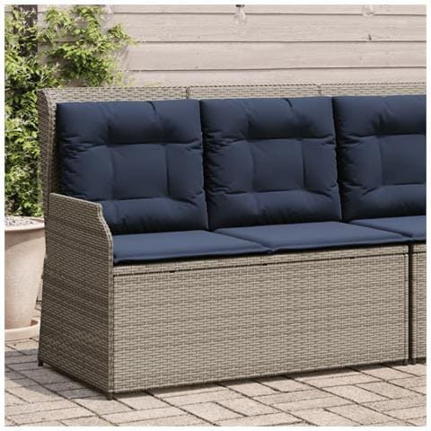 Panchina da giardino reclinabile con Cuscini in Polyrattan Grigio - Foto 2