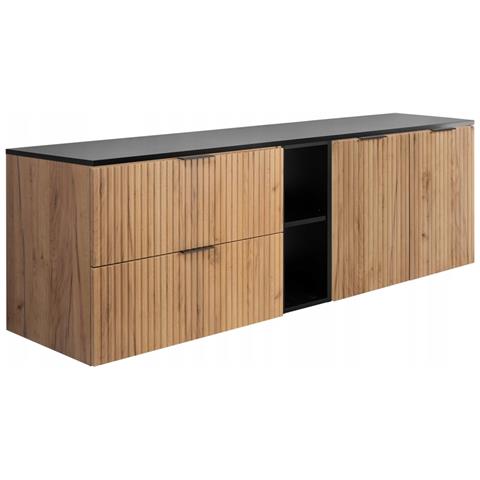Mobile sottolavabo da 160 cm, Rovere scanalato, con piano e ripiano, FLOW - Foto 2