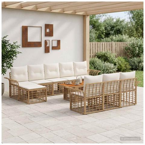 Set Divano da Giardino 11 pz Naturale e Bianco Crema polyrattan - Foto 2