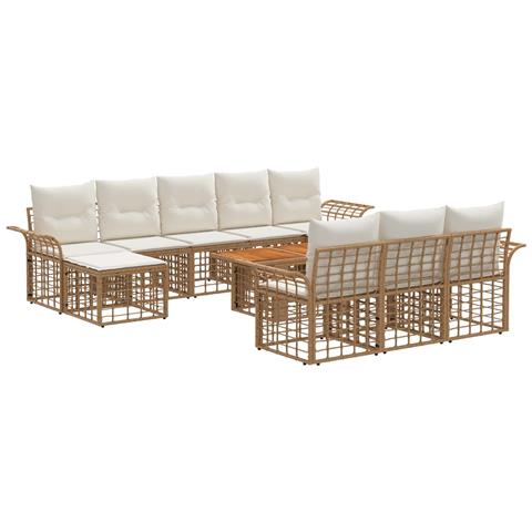 Set Divano da Giardino 11 pz Naturale e Bianco Crema polyrattan - Foto 1