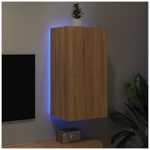 Mobile Tv A Parete Con Luci Led Rovere Sonoma 40,5x35x80 Cm - Foto 3