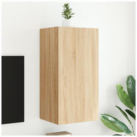 Mobile Tv A Parete Con Luci Led Rovere Sonoma 40,5x35x80 Cm - Foto 1
