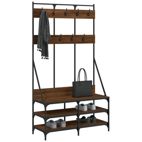 Appendiabiti Con Porta Scarpe Rovere Marrone 100x40x184 Cm - Foto 3
