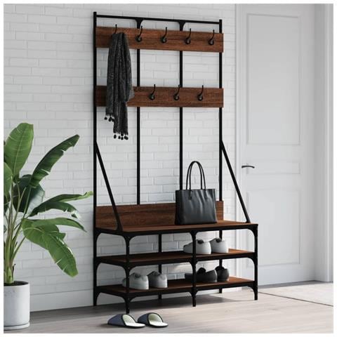 Appendiabiti Con Porta Scarpe Rovere Marrone 100x40x184 Cm - Foto 1