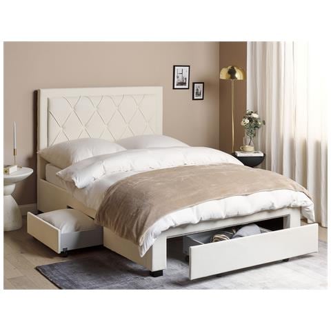 Letto Matrimoniale Con Contenitore Velluto Crema Chiaro 140 X 200 Cm Lievin - Foto 1