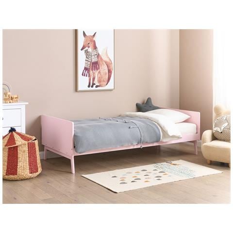 Letto Singolo Legno Rosa Pastello 90 X 200 Cm Bonnac - Foto 1