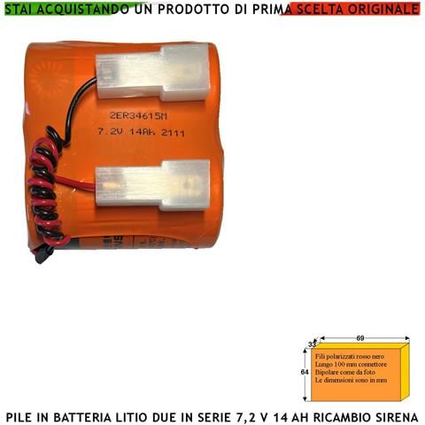 Batteria Litio Er34615m 7,2 V 14 Ah Pacco 2 Pile Non Ricaricabili Ricambio Compatibile Sirena Radio Connettore Polariz - Foto 1